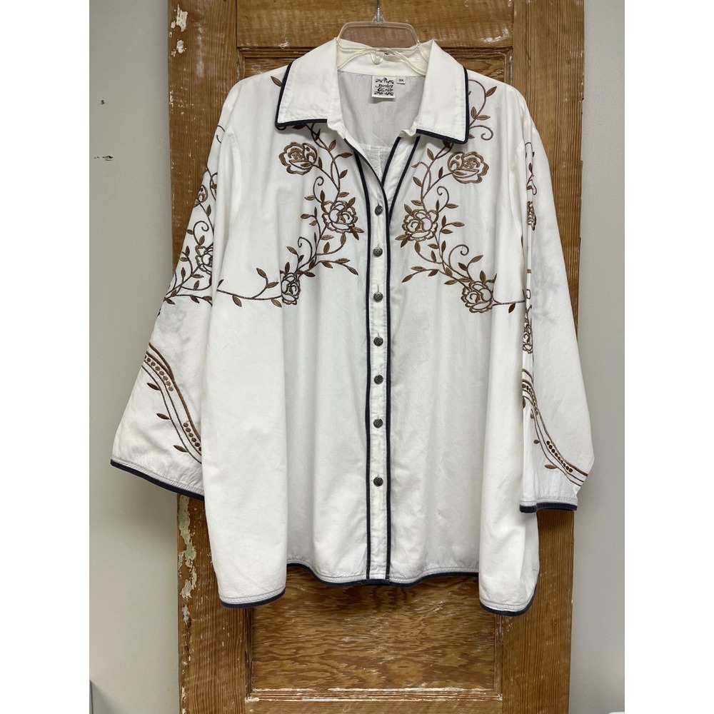 Parsley & Sage 3X White Embroidered Shirt Oversized Boho Tunic Lagenlook Artsy